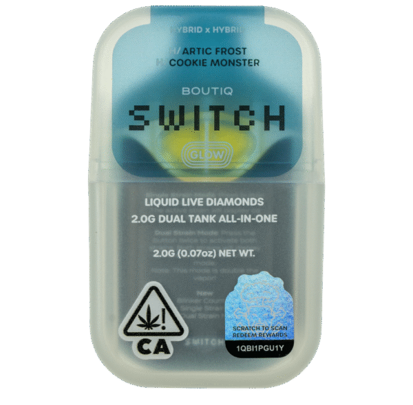 Boutique Switch Glow 2g Dual Tank Disposable | Arctic Frost x Cookie Monster | Liquid Live Diamonds | Glow-in-the-Dark Vape