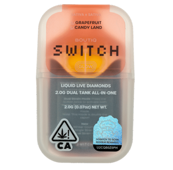 Boutique Switch Glow 2g Dual Tank Disposable | Grapefruit x Candy Land | Liquid Live Diamonds | Glow-in-the-Dark Vape