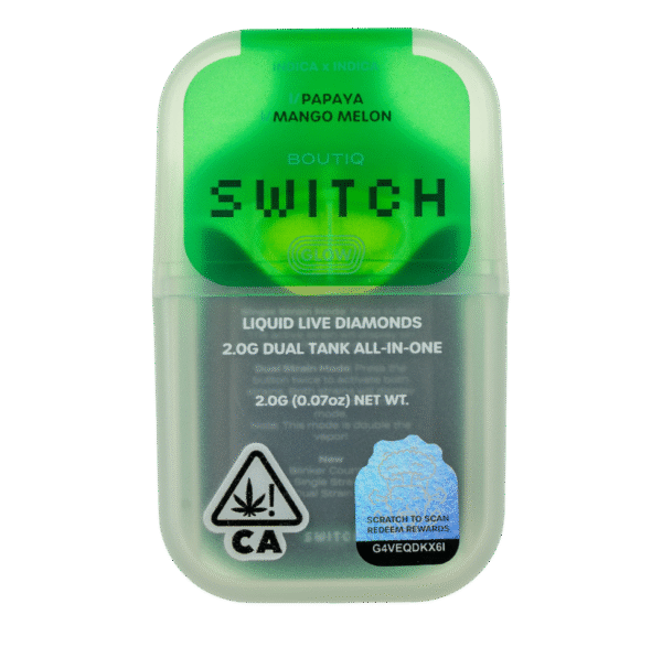 Boutique Switch Glow 2g Dual Tank Disposable | Papaya x Mango Melon | Liquid Live Diamonds | Glow-in-the-Dark Vape