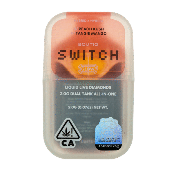 Boutique Switch Glow 2g Dual Tank Disposable | Peach Kush x Tangie Mango | Liquid Live Diamonds | Glow-in-the-Dark Vape