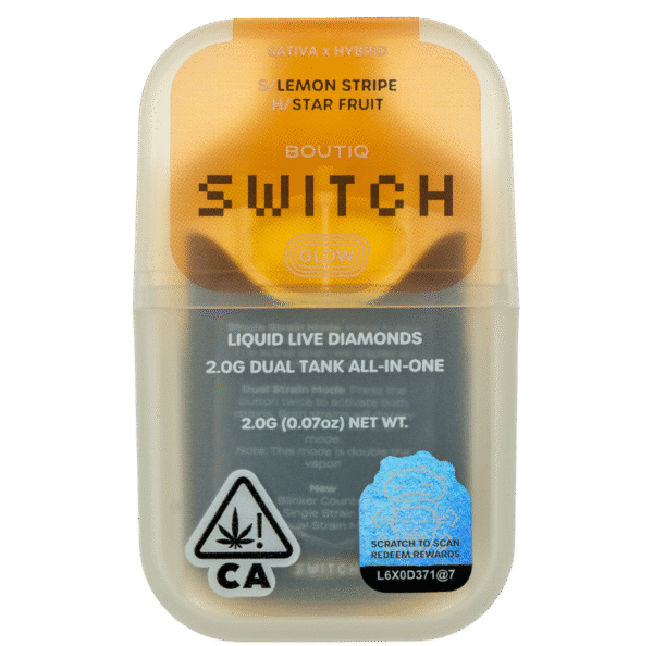 Boutique Switch Glow in the Dark | 2g Dual Tank Disposable | Lemon Stripe x Star Fruit | Liquid Live Diamonds